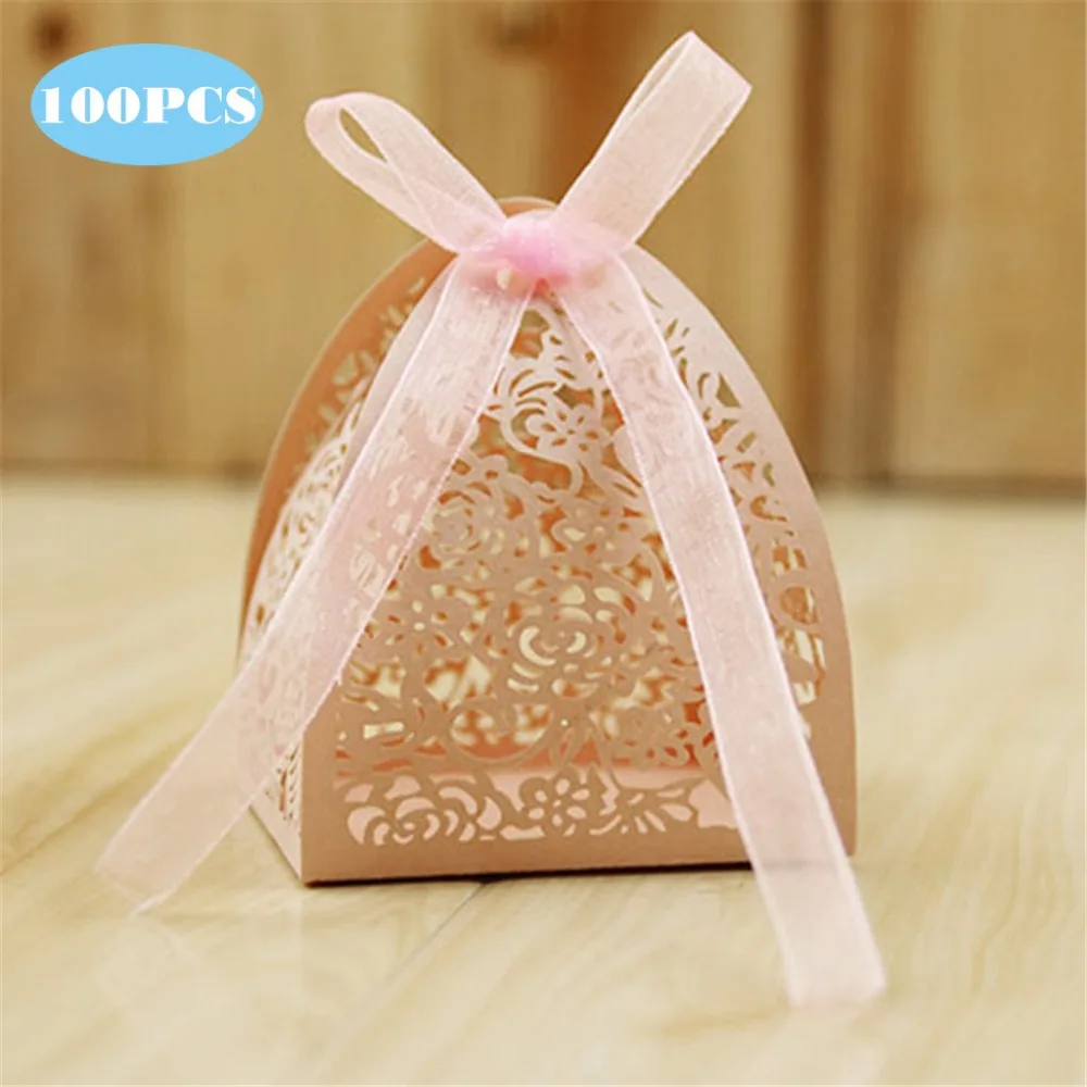 100PCS Wedding Candy Box Rose Carved Hollow Party Creative Candy Box Party Supplies (5)