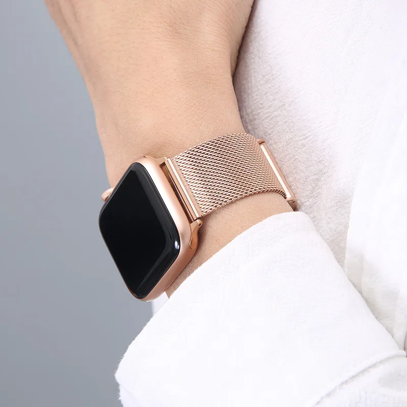 Sedona In Navy - Leather Luxury Apple Watch Band - Rose Gold, Chalonne