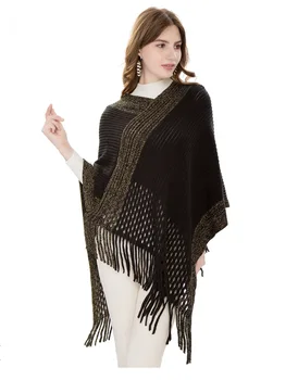 

Factory Direct Winter Hollow Cape Woman Large Size Knit Pullover Poncho New Cashmere Ponchos Tassel Capes Female Shawl Scarves