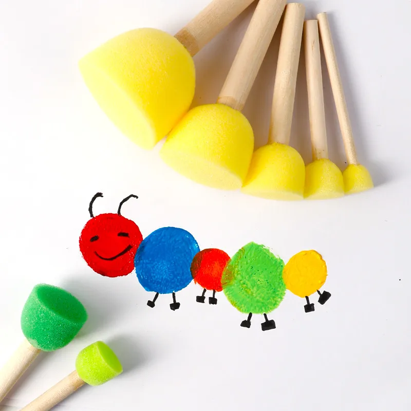 4PCS Or 5PCS Kid Sponge Paint Brush Original Wooden Handle Pottery Clay Painting Graffiti Early Toy DIY Clay Art Supplies Gifts Paint Brushes