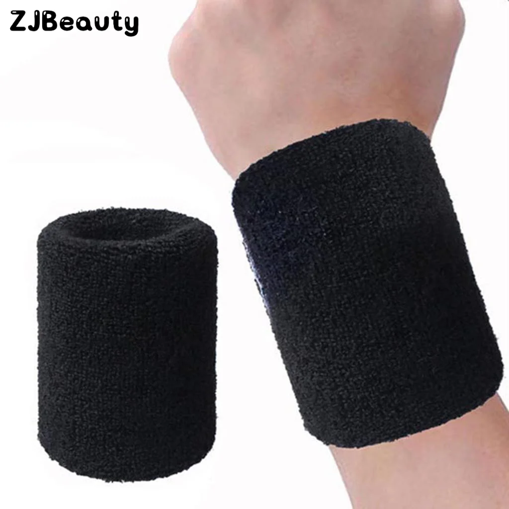 2PCS Black Cotton Unisex Sport Sweatband Wristband Wrist Protector