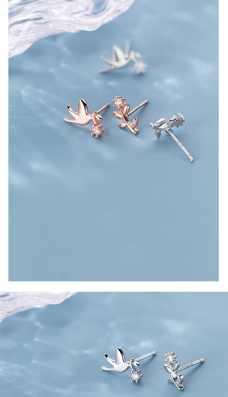 MloveAcc 925 пробы серебряные женские ювелирные изделия модные милые серьги-гвоздики с птицей для женщин и дочек подарок для девочек