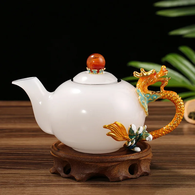 Почтовый Творческий эмалированный дракон набор белый нефрит фарфор домашний заварник чайный набор из семи подарков