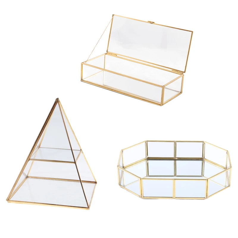

Trinket Storage Case Shinnie Women Jewelry Dispaly Stand Pyramid Clear Glass Box Jewellery Display Box Vanity Tray For Girl