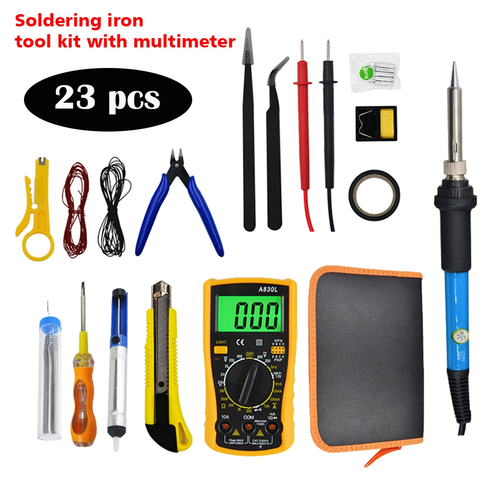 

60W 110V/220V Temperature Electric Soldering Iron Kit Soldering Iron Kit With A830L Multimeter Desoldering Pump Welding Tool Set