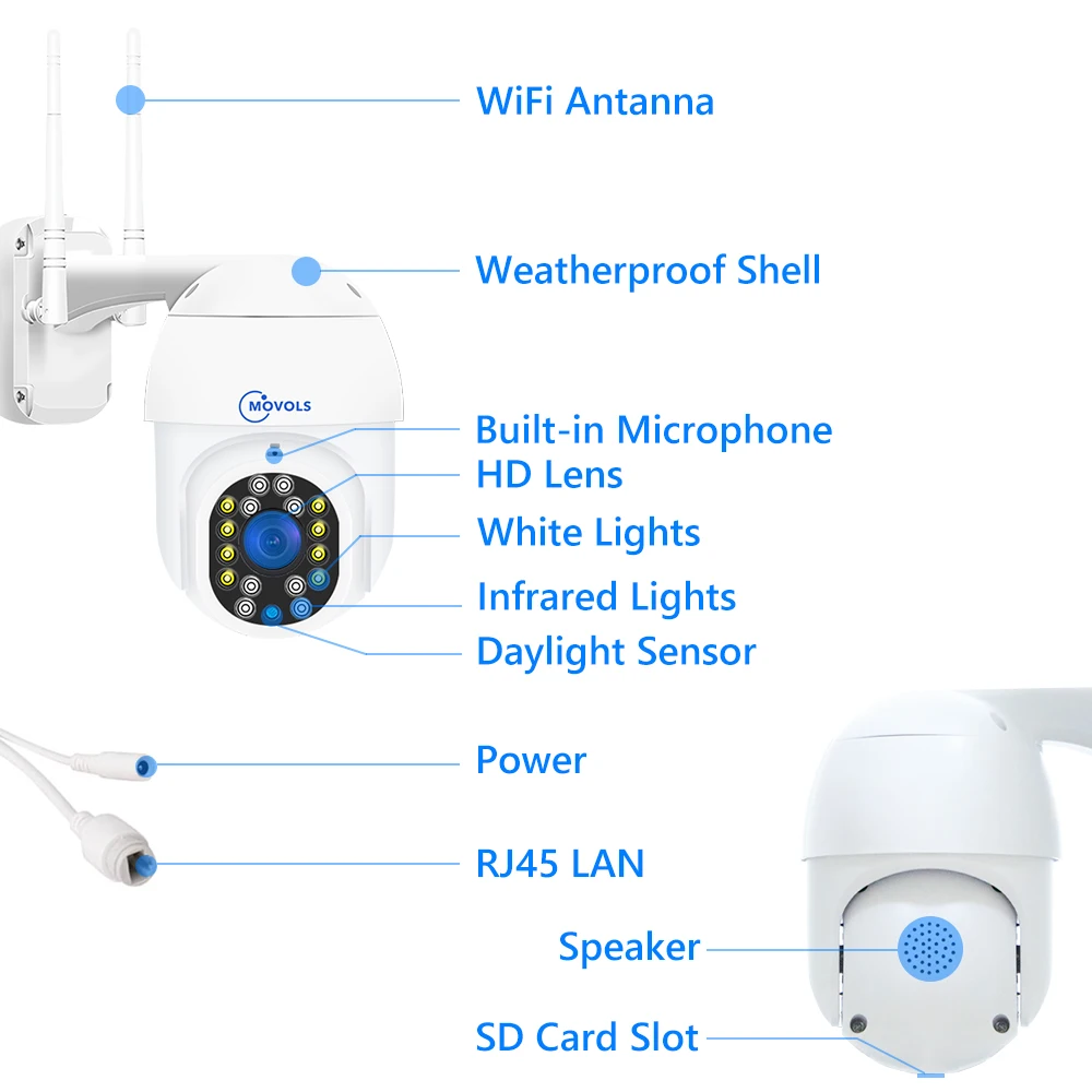 MOVOLS 3MP 5MP IP Camera Smart Tracking Wireless Two Way Audio PTZ Outdoor Water