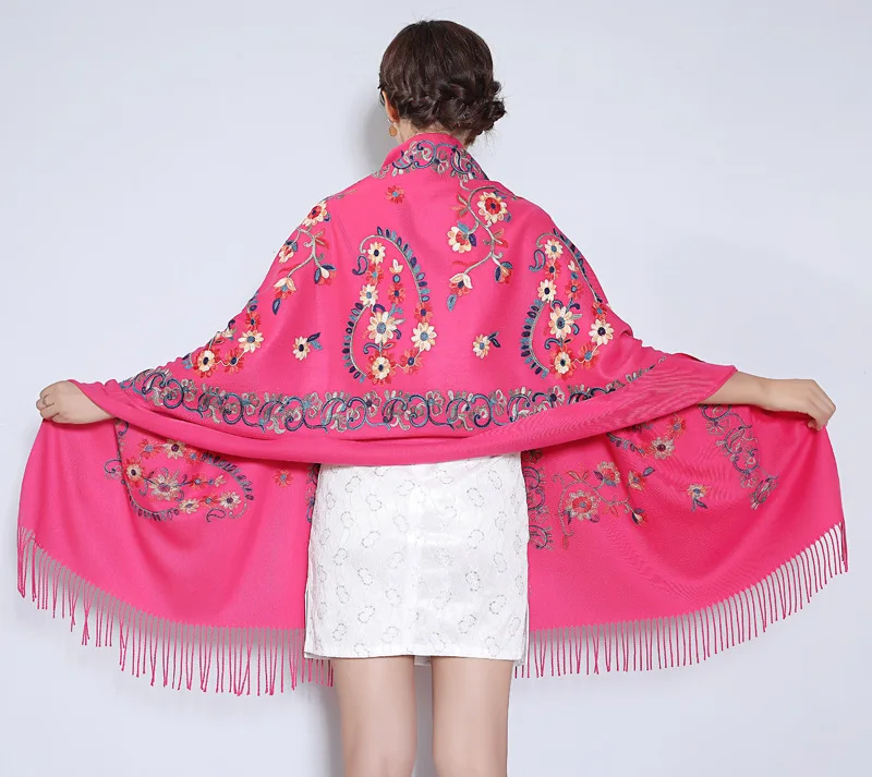 Негабаритный женский шарф с вышивкой обертывание брендовый дизайнерский Новый Кашемир пашмины утолщение путешествия окантовка шарф шаль