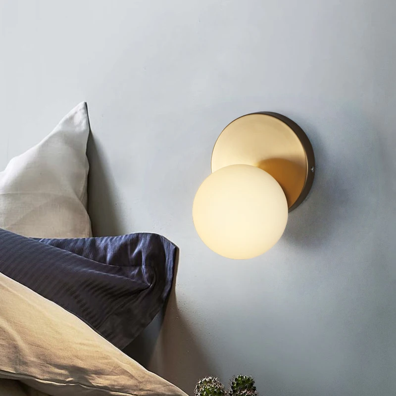 

Post Modern Line Wall Lamp Minimalism Nordic Glass Ball Led Wall Sconce Light Fixtures Bathroom Bedside Mirror Lights Loft Decor