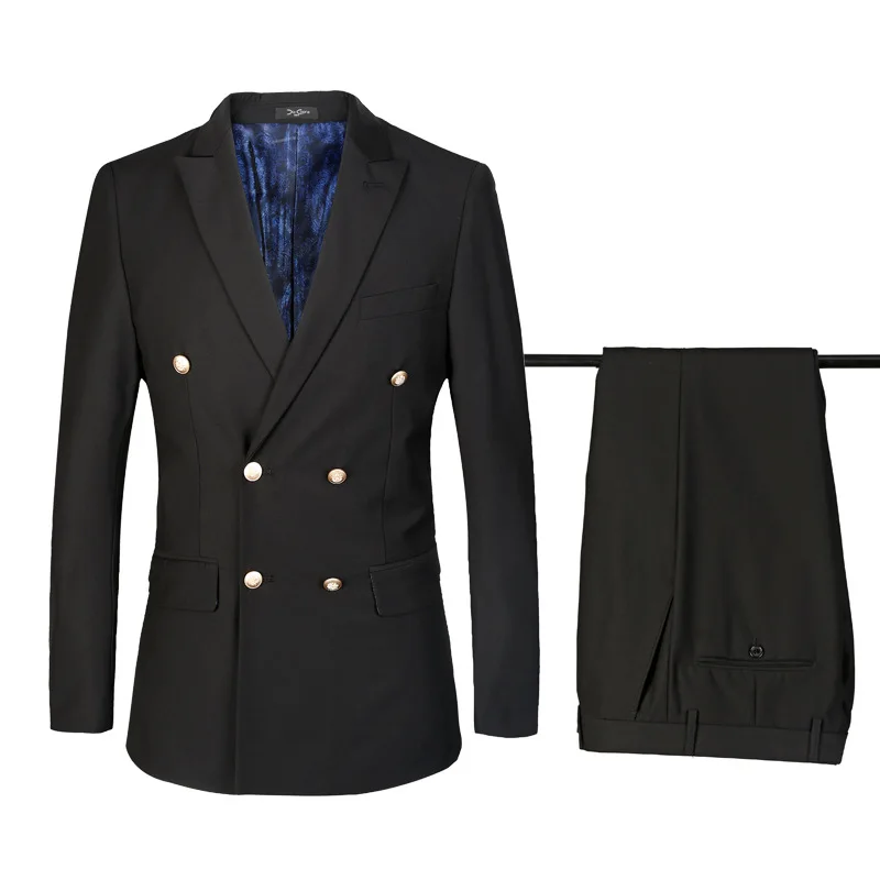 

Customized new hot black double-breasted men's suit two-piece suit (coat + pants) men's business formal suit gentleman dress