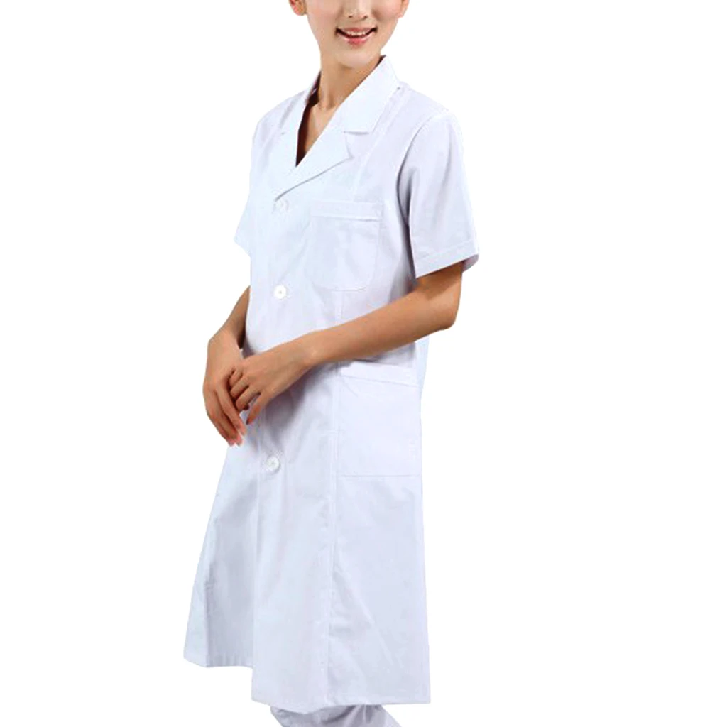 Unisex White Short Sleeve Lab Coat For Nurse Doctor Laboratory Workwear Coat