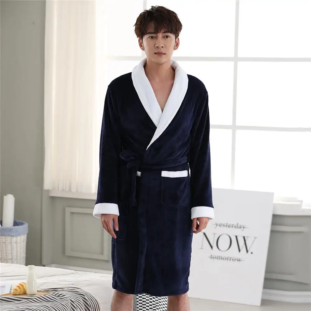 Зимний теплый фланелевый Халат-кимоно для влюбленных, Удобный Повседневный банный халат, ночная рубашка, мягкая женская домашняя одежда - Цвет: Men6