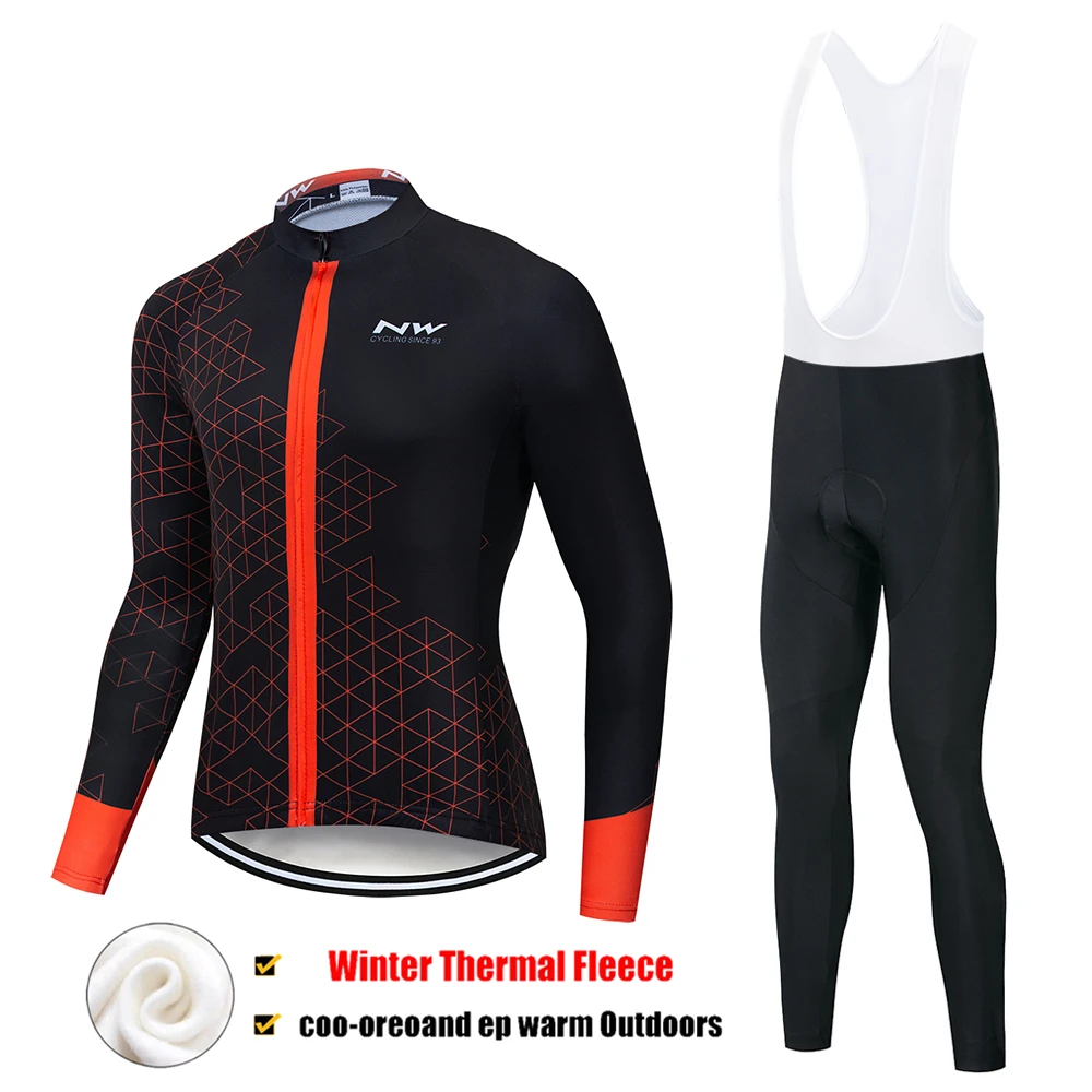 Pro NW Мужская одежда для велоспорта с длинным рукавом Ropa Ciclismo Invierno Hombre зимний теплый флисовый комплект для велоспорта из джерси и штанов - Цвет: Pic Color