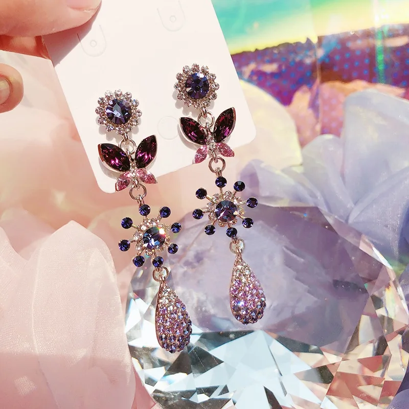 Mengjiqiao Korean Luxury Crystal Butterfly Dangle Earrings For Women