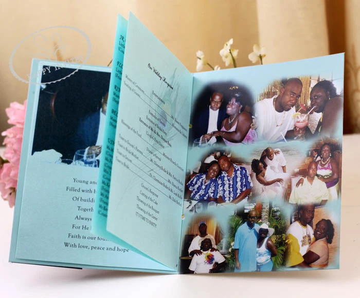 HI9002-05 Custom Wedding Program Book with Personalized Printing & Peacock Feather Embellishment Factory Outlet Price