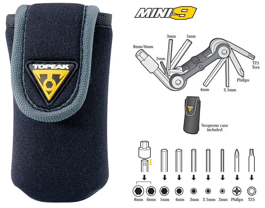 TOPEAK MINI 9 Multi Function Bike Tool Hardened Multitool w/ Bag TT2409 Bicycle TOPEAK MINI 9 Multi Function Bike Tool Hardened Multitool w/ Bag TT2409 Bicycle