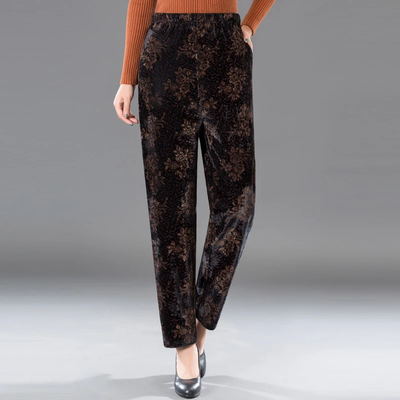 Mature Women Flower Velvet Pant Autumn 