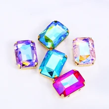 

Bling Octagon AB Series Glass Crystal Strass Top Glass Rhinestones Golden Flatback Claws With Four Holes Sew On Clothing Crafts