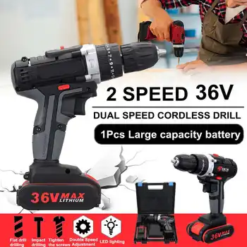 

36V Electric Cordless Drill Double-Speed Adjustment LED Worklight Electric Drill Set Screwdriver Wood Drilling Power Tools