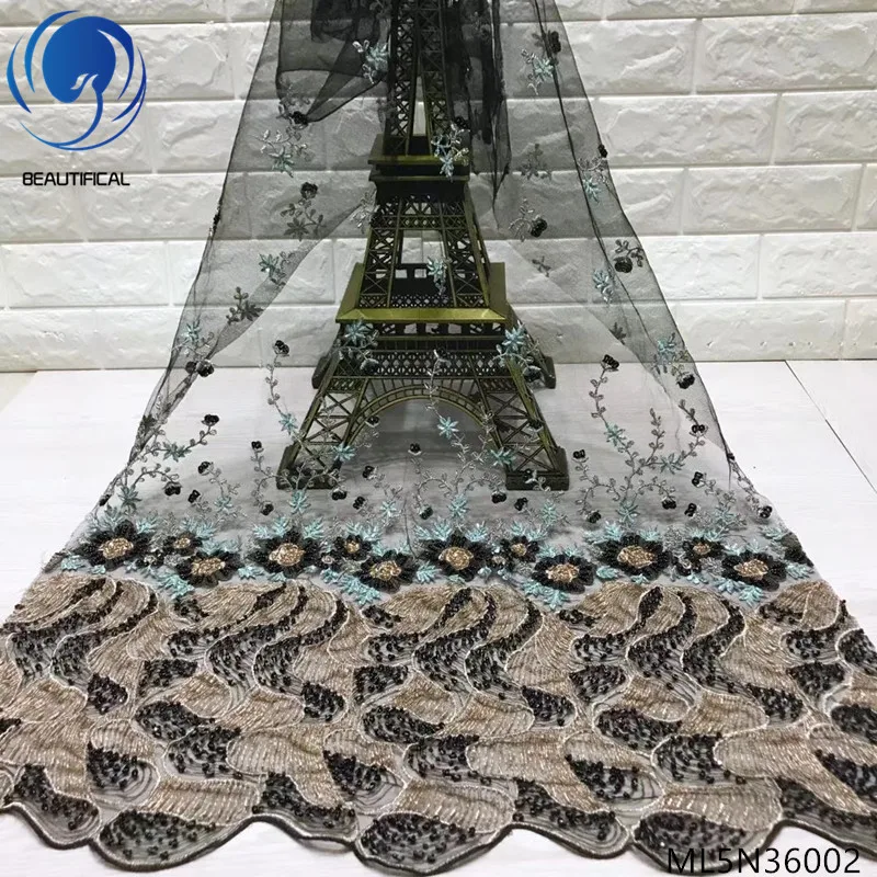

BEAUTIFICAL african lace fabrics High quality embroidery net lace Handmade beaded fabric 5yards/lot french lace ML5N560