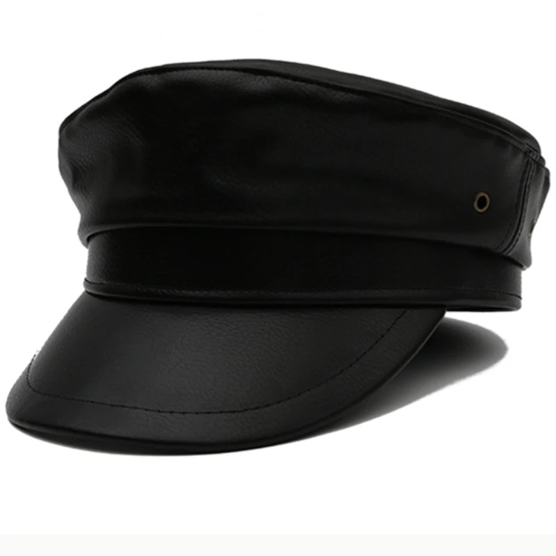 HT2641 Осенняя зимняя шапка шляпа с плоским верхом из искусственной кожи шляпа моряк, капитан кепки Ретро Женские береты женская военная кепка газетчика берет шляпа