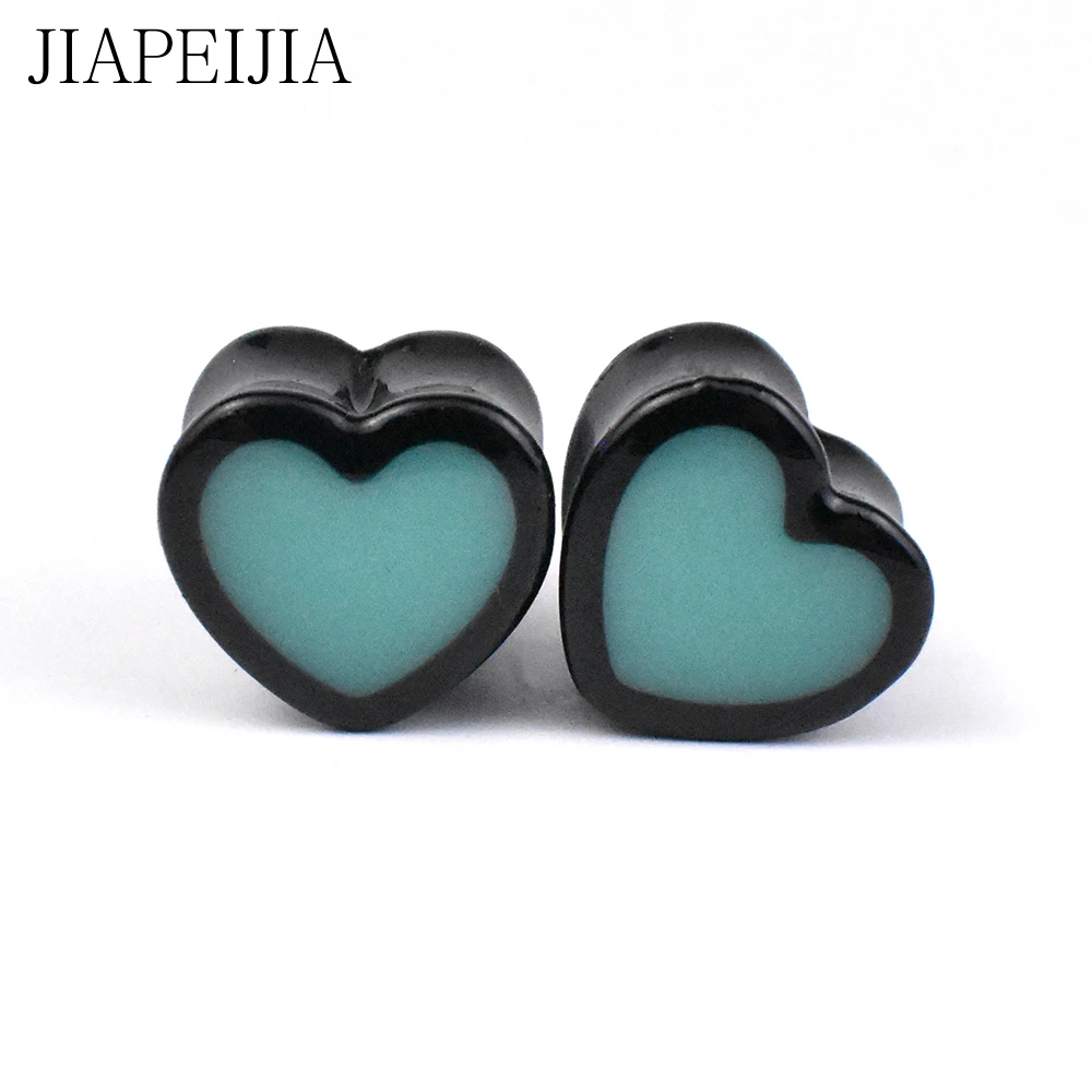 순수 컬러 하트 모양 귀 게이지 터널 및 플러그 아크릴 귀 스트레칭 키트 확장기 피어싱 귀걸이 6-25mm