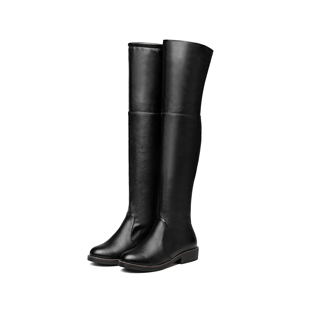 Black no lace Лидер продаж; Модные женские высокие сапоги В рыцарском стиле из искусственной кожи; пикантные Высокие Сапоги выше колена; женские сапоги; большие размеры 34-43 - Цвет: Black no lace