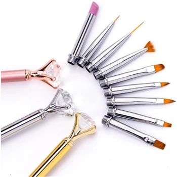 

10Pcs/Set Nail Art Pen Brush Painting Metal Crystal Replace Heads Carving Cuticle Remover Flat Line Flower Drawing Manicure Tool