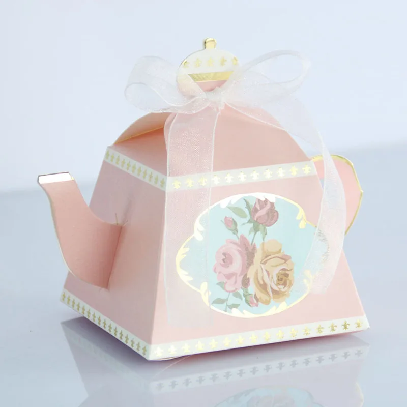 

Dropshipping 50 Pcs Royal Teapot Candy Boxes Mini Teapot Wedding Favor Boxes with Ribbons Wedding Birthday P666