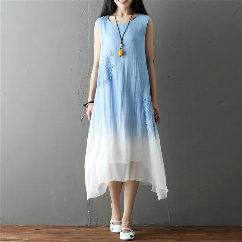 

2019 Summer Literature And Art Retro Hipster Loose-Fit Simple Fashion Slim Fit National Wind Dress