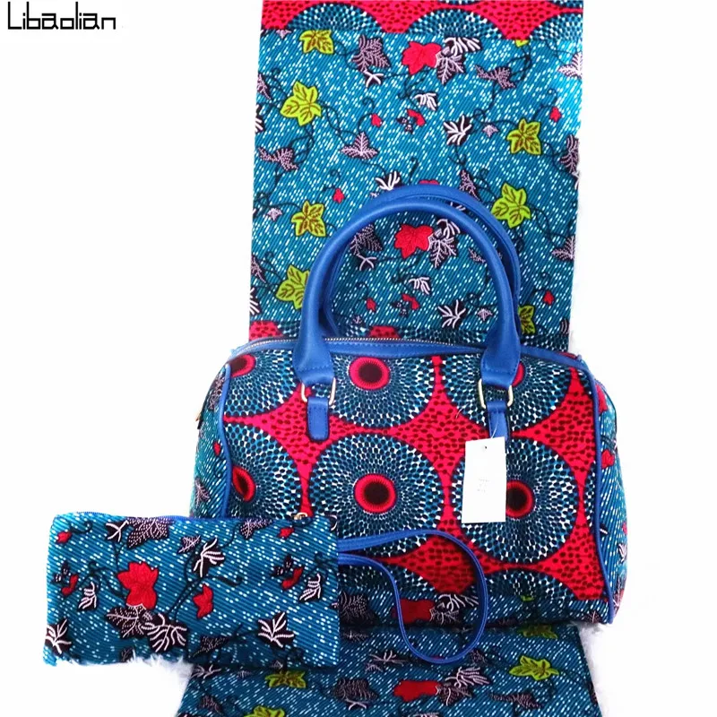 

3pcs/sets woman handbag african wax bag set matching 6yard/lot cotton ankara prints fabric fatory price for women G98-28