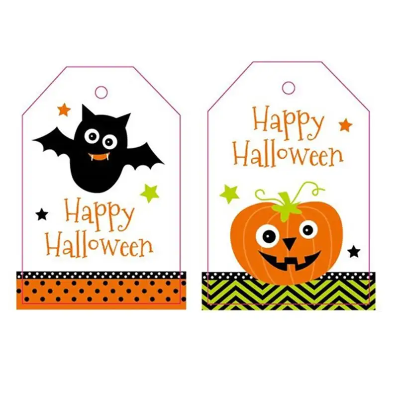 

100pcs Halloween Tags Vertical Pumpkin DIY Paperboard Bat Pattern Gift Tags Party Decor Hanging Signs Pendants for Ball Festival