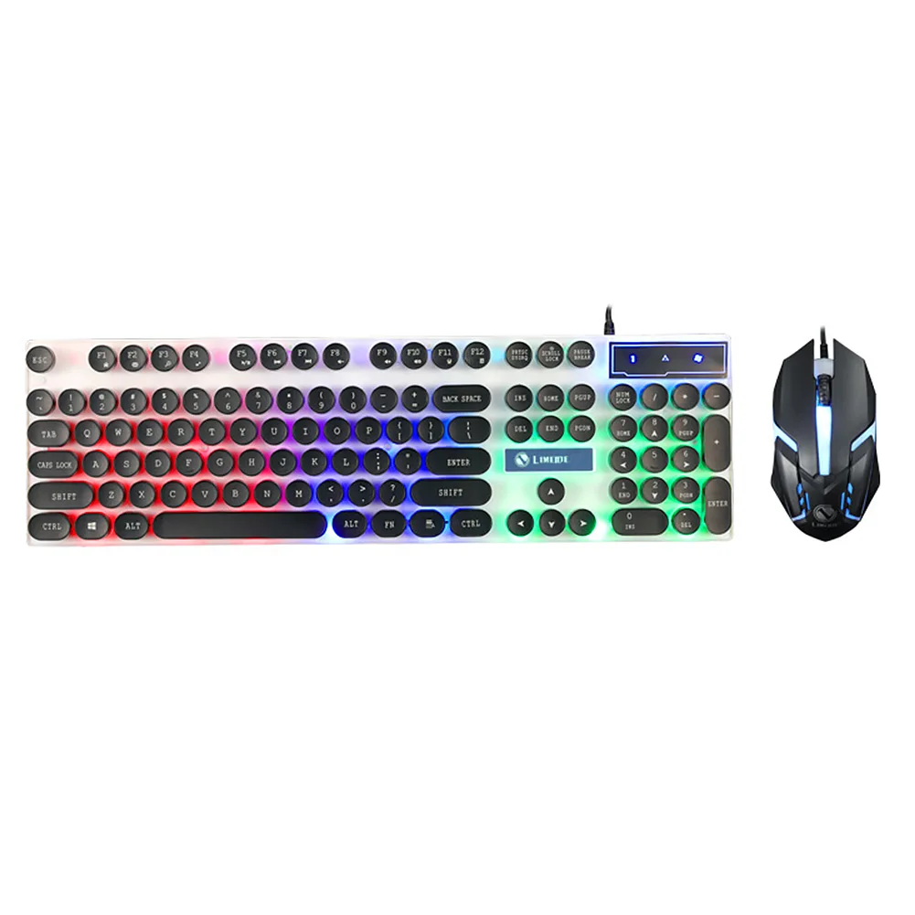 Office Keyboard Mouse Set Mechanical Touch USB Wired Left Right Multimedia Buttons Colorful Backlight Desktop Gaming Sensitive | Компьютеры
