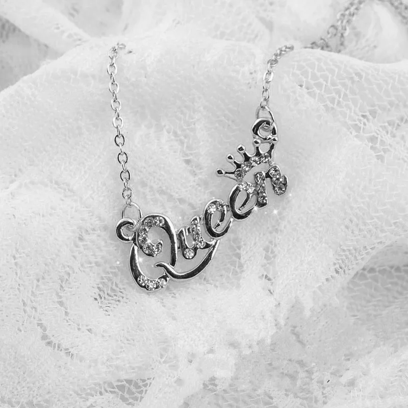 Новая мода роскошный золотой цвет Королева цепь корона ожерелье Циркон Кристалл ожерелье для женщин модные ювелирные изделия подарок на день рождения подарки - Окраска металла: Silver