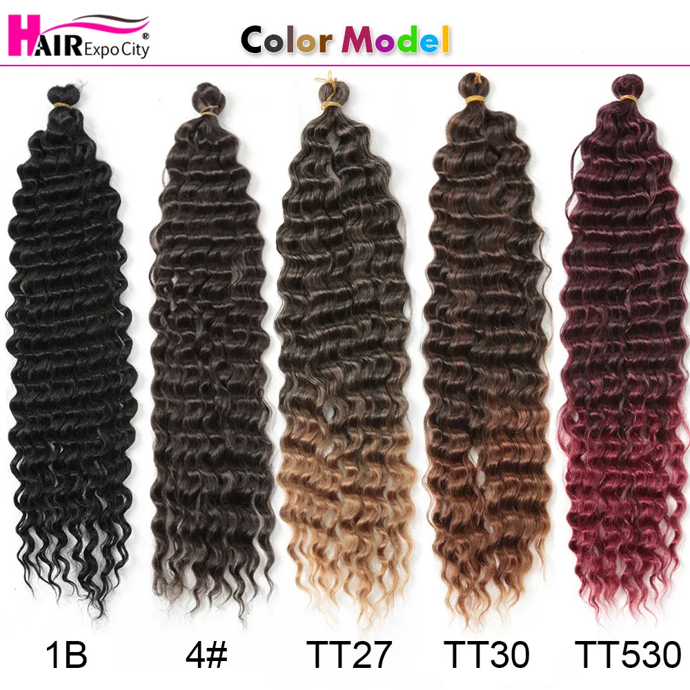 22-28 Inch Deep Wave Twist Crochet Hair Natural Synthetic Braid Hair Afro Curls Ombre Braiding Hair Extensions Hair Expo City
