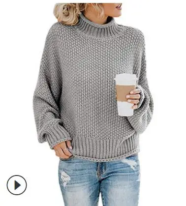 Qooth бежевый элегантный свитер пуловеры женские Осень Зима теплые свободные пуловеры вязанные повседневные однотонные женские джемперы qh79 - Цвет: grey