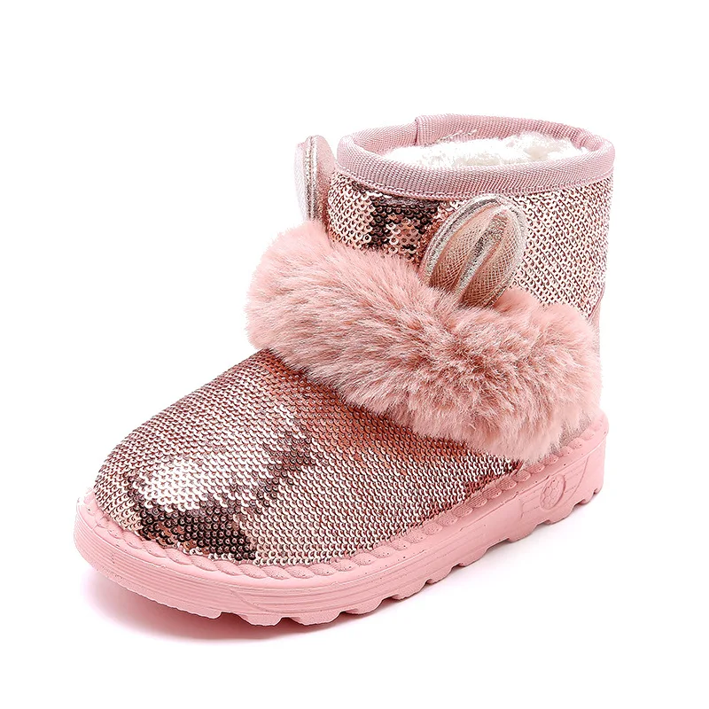 Scsech/зимняя обувь детские ботинки зимние кожаные с блестками для девочек зимняя