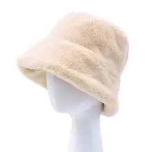 Шикарная женская зимняя однотонная теплая шапка из искусственного меха с широкими полями