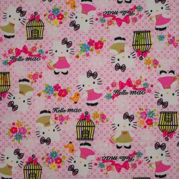 

1 yard Polyester/PVC coated Waterproof Fabric for bag,- Lovely kitty and Birdcage (pink) (width=140cm)