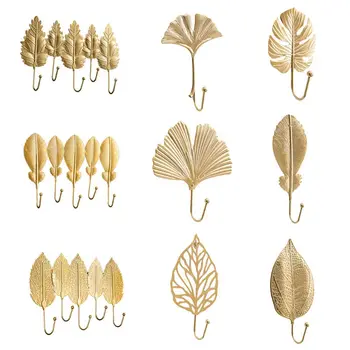 

Nordic Luxury Leaf Shaped Hook Purse Coat Rack Key Hanger Home Wall Hanging Decoration Supplies