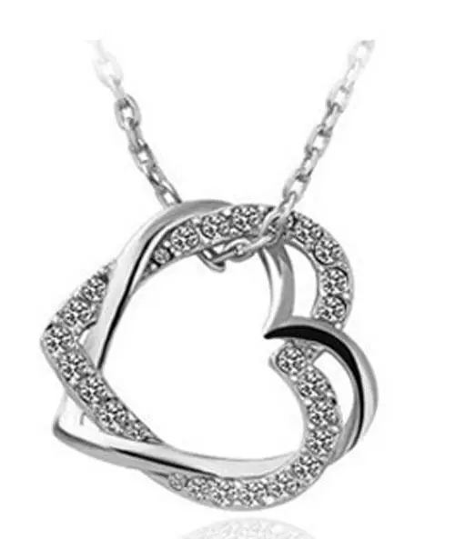 

Fine 925 sterling silver pendant necklace female engagement fashion jewelry Austria crystal romantic heart shape wholesale