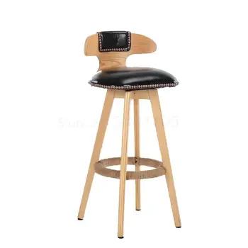 

Solid wood bar chair creative bar chair European front desk chair rotating retro bar stool simple high stool