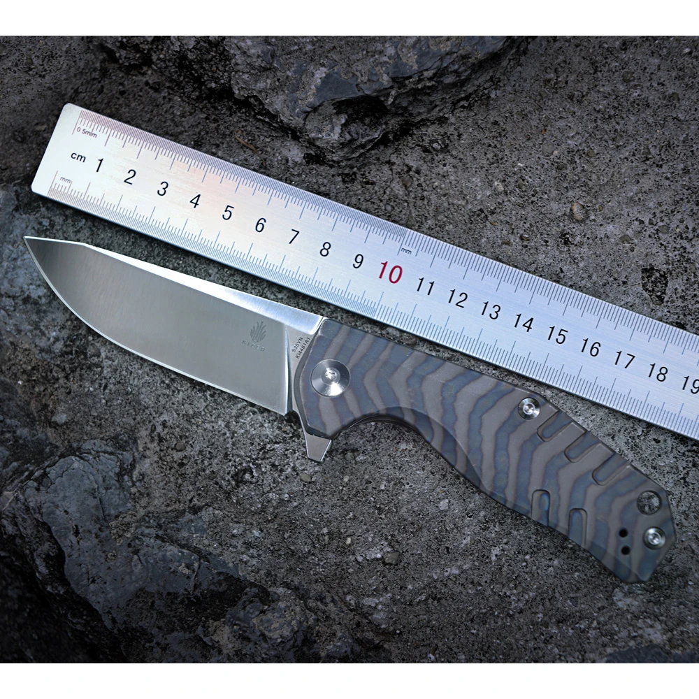 Comprar Cuchillo de supervivencia Kizer CPM S35VN material de la hoja titanio 6AL4V mango de titanio alta calidad herramienta para exteriores