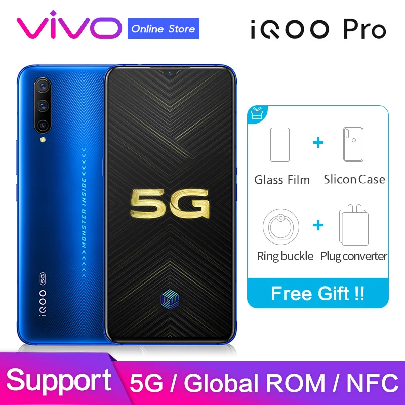 Vivo iQOO Pro 5G Оригинальная глобальная ПЗУ Поддержка Google NFC 6,41 "экран 48MP камера 44 Вт Быстрая зарядка Snapdragon 855 мобильный телефон