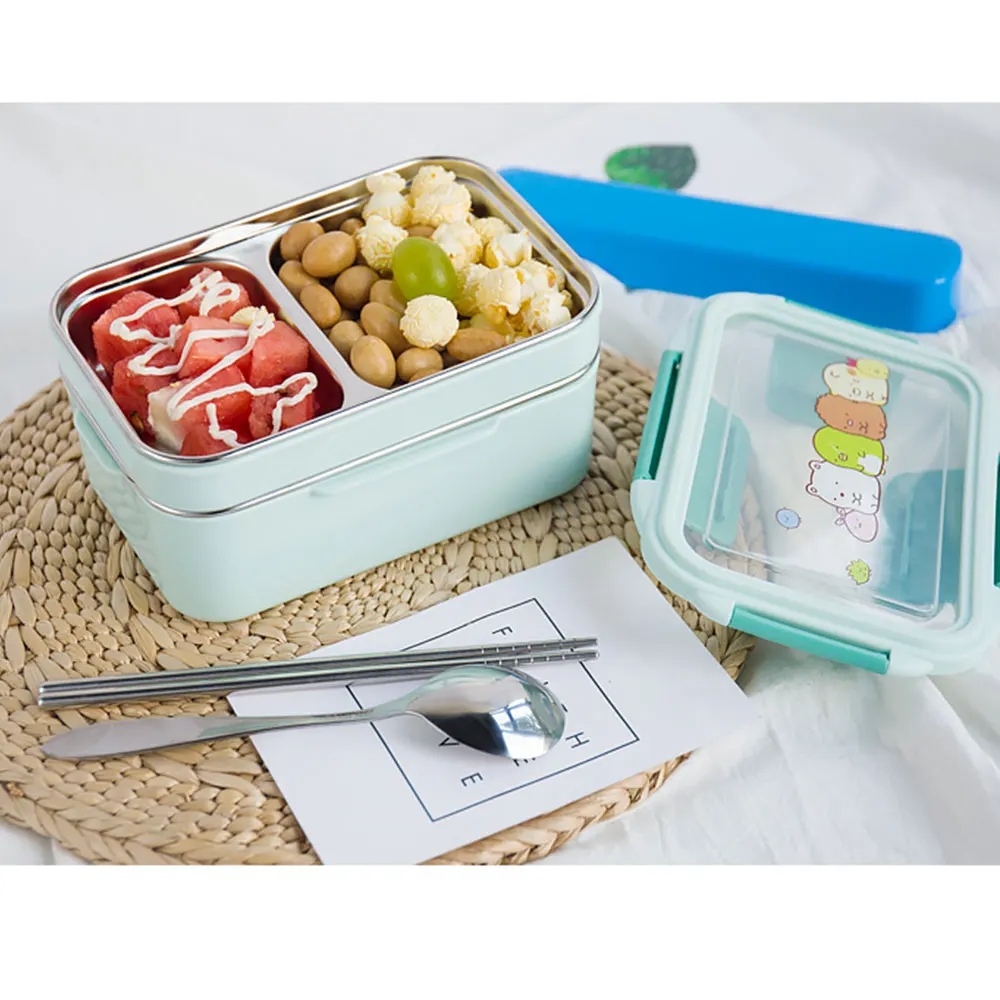 Bento Box Ланч-бокс с подогревом для пикников, для студентов, для кемпинга, с изоляцией, двухслойный, 304 нержавеющая сталь, Прочный Школьный контейнер для еды