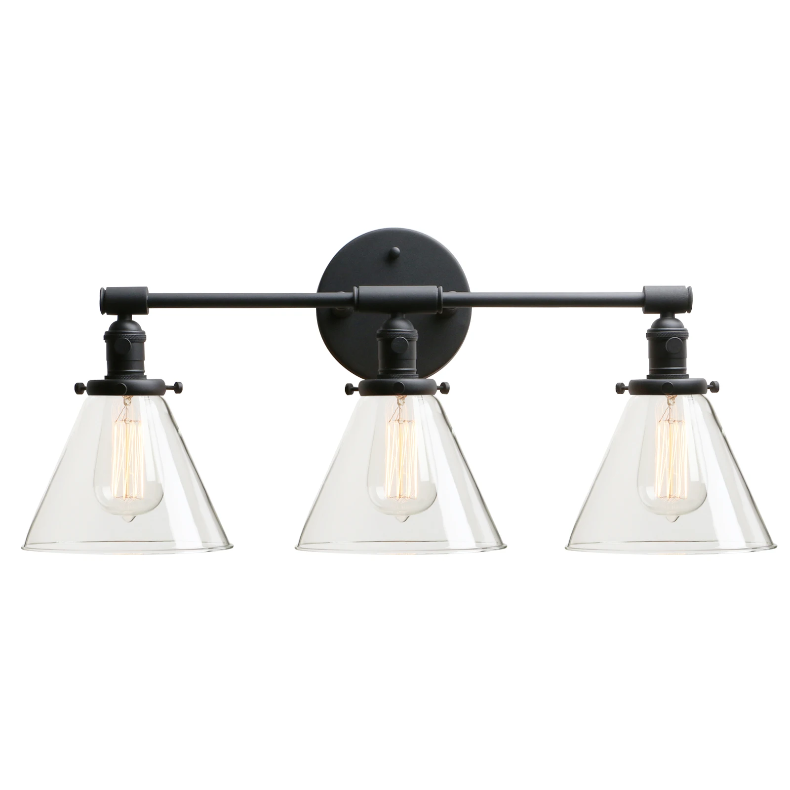 Permo 3 Light Sconce Wall Mount Bathroom Light Fixture with 7.3 Inches Cone Clear Glass Canopy