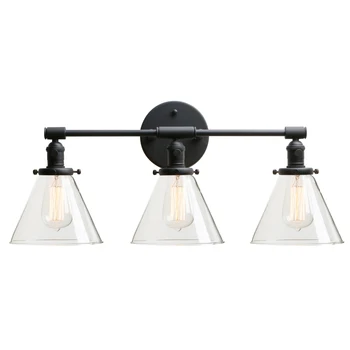 

Permo 3 Light Sconce Wall Mount Bathroom Light Fixture with 7.3 Inches Cone Clear Glass Canopy