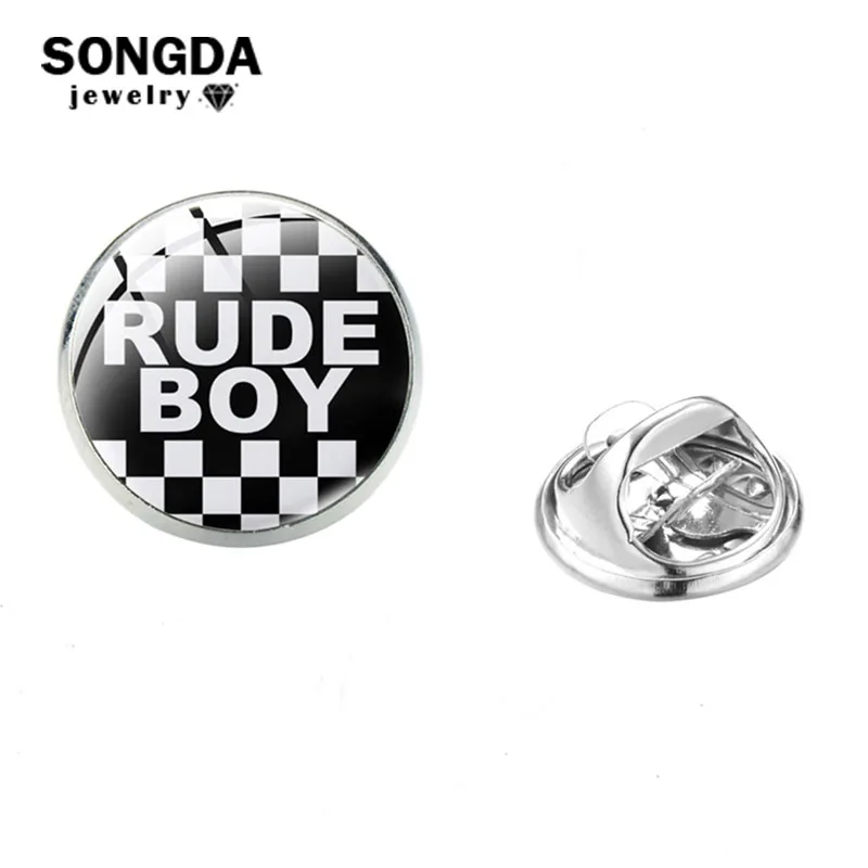 SONGDA Rude Boy Girl SKA Brooch Pin On Clothes Black White Contrast Glass Round Badge Women's Brooches Funny Jewellery Gift | Украшения