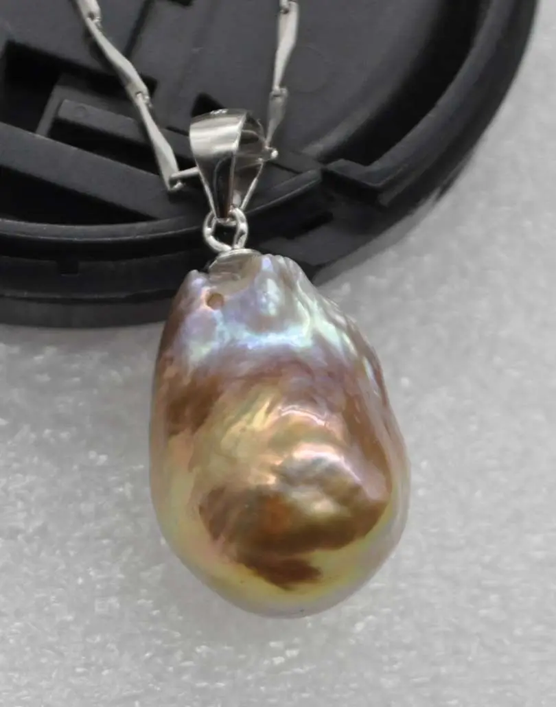 

AA+ Baroque natural rare color 12-14*18-20mm kasumi FW pearl 925S pendant AAAAAA Free shipping