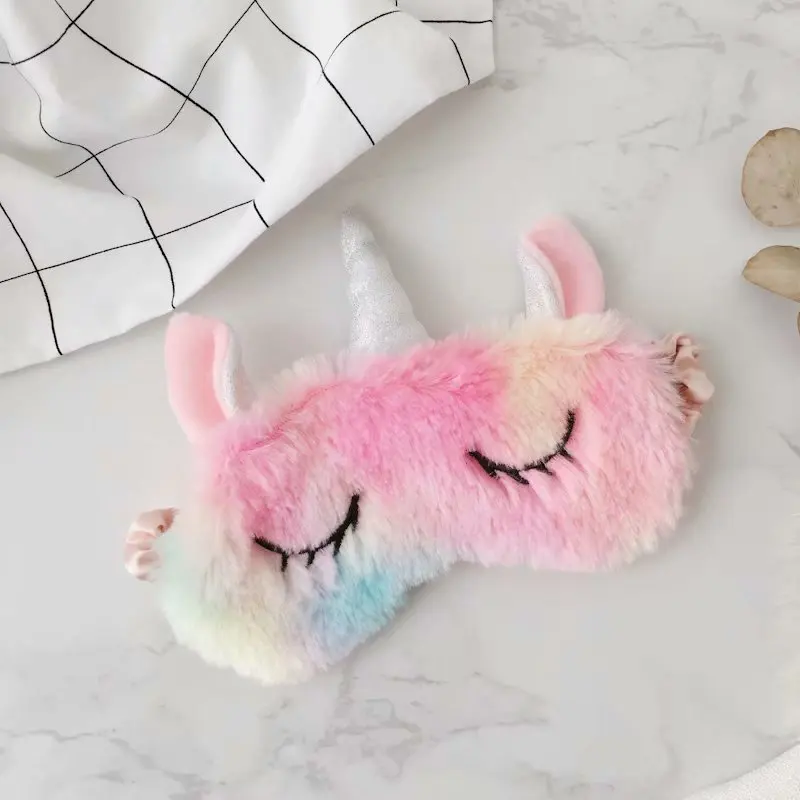 

Cartoon Gradient Ice Cream Color Unicorn Plush Eye Patch Shading Sleep Nursing Eye Patch Travel Eyeshade