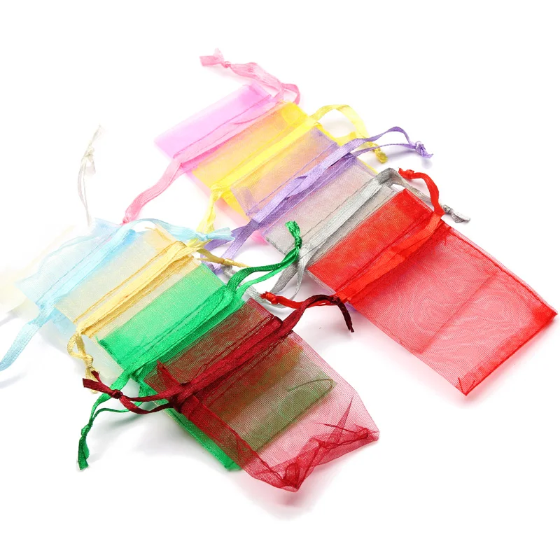 50pcs/lot 7x9cm 9x12cm 10x15 13x18cm Drawstring Organza Gift Bags Jewelry Packaging Bag Wedding Party Packaging Present Pouches
